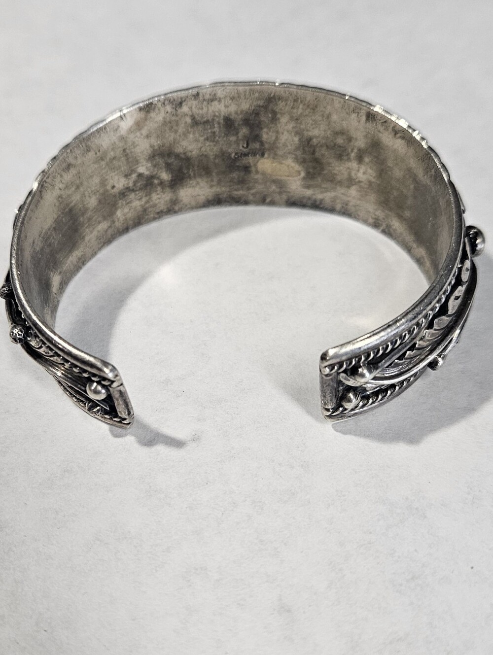Vintage Handmade Sterling Silver Navajo Cuff Bracelet Turquoise Coral Stones - Picture 10 of 16